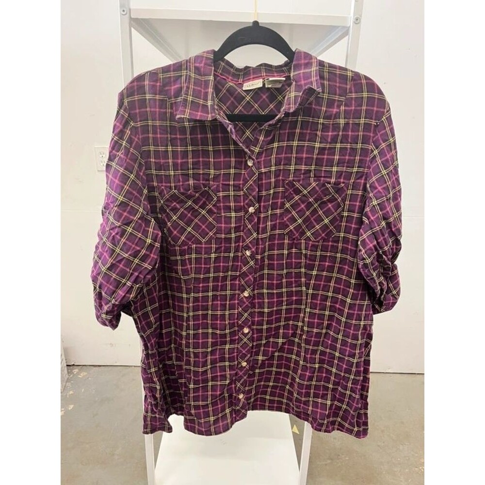 LL Bean women’s plaid button down shirt XL
